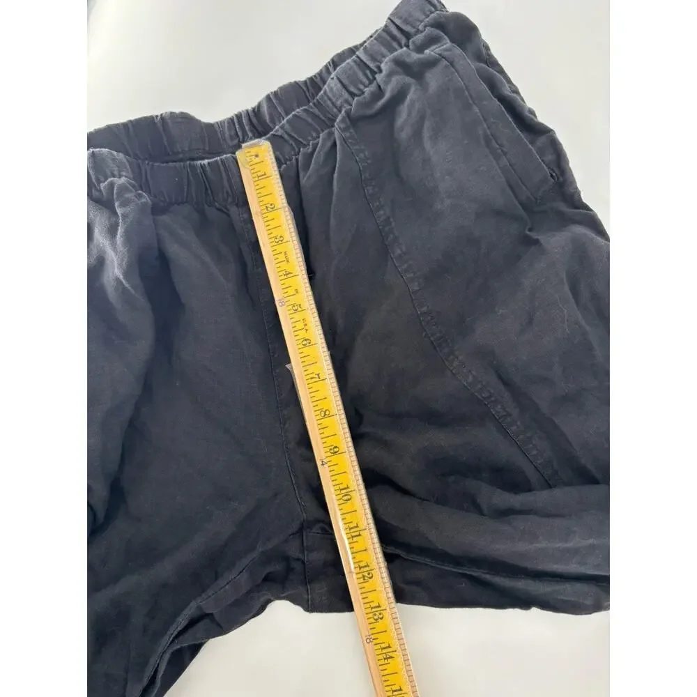 Chicos Pants Womens Large Black 100% Linen Pull On Pockets Straight Leg Stretchy
